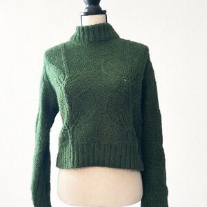 Urban Outfitters Green Leaf Pattern Mock Neck Chunky Knit Sweater, Women’s M